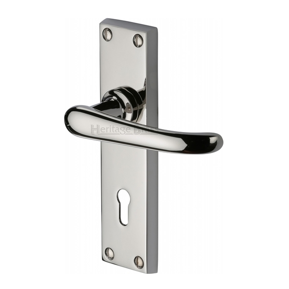 V700-PNF • Standard Lock [57mm] • Polished Nickel • Heritage Brass Windsor Levers On Backplates