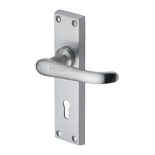 V700-SC  Standard Lock [57mm]  Satin Chrome  Heritage Brass Windsor Levers On Backplates