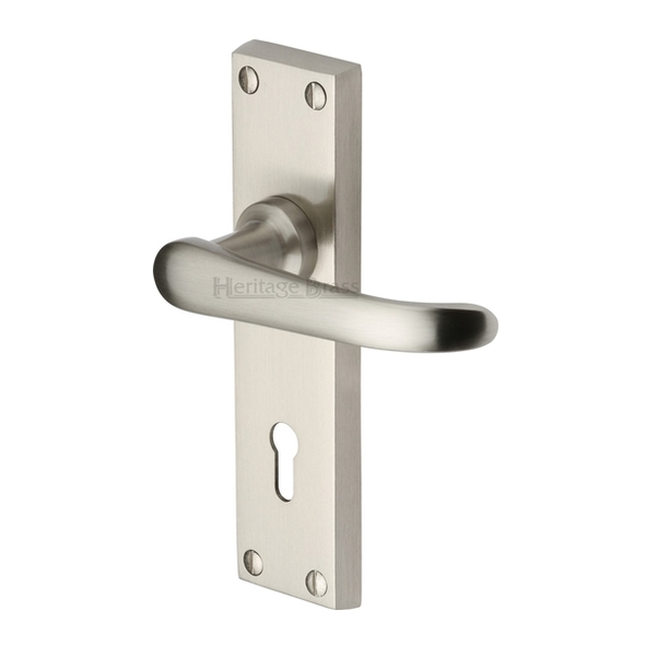 V700-SN  Standard Lock [57mm]  Satin Nickel  Heritage Brass Windsor Levers On Backplates