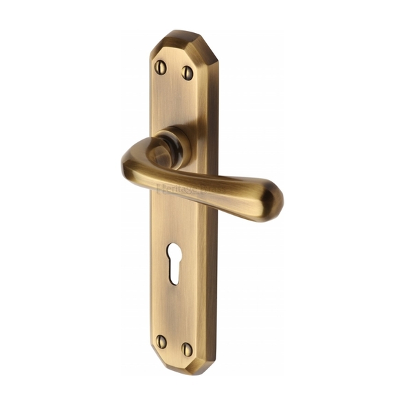 V7050-AT  Standard Lock [57mm]  Antique Brass  Heritage Brass Charlbury Levers On Backplates