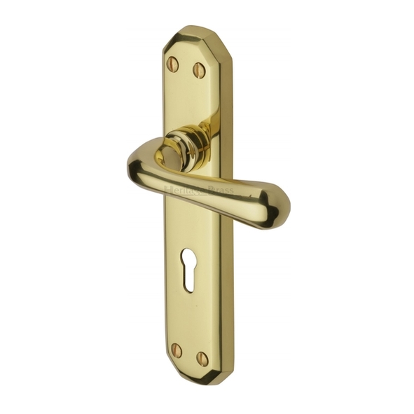 V7050-PB  Standard Lock [57mm]  Polished Brass  Heritage Brass Charlbury Levers On Backplates