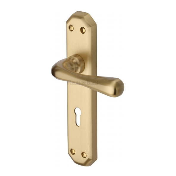 V7050-SB • Standard Lock [57mm] • Satin Brass • Heritage Brass Charlbury Levers On Backplates