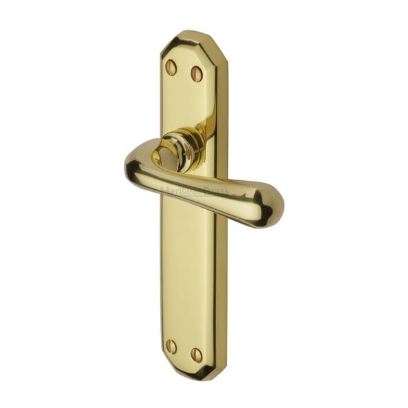 V7060-PB • Long Plate Latch • Polished Brass • Heritage Brass Charlbury Levers On Backplates