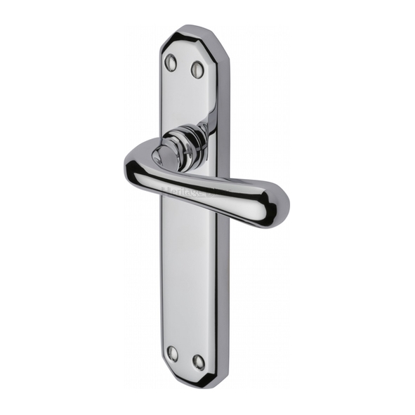 V7060-PC  Long Plate Latch  Polished Chrome  Heritage Brass Charlbury Levers On Backplates