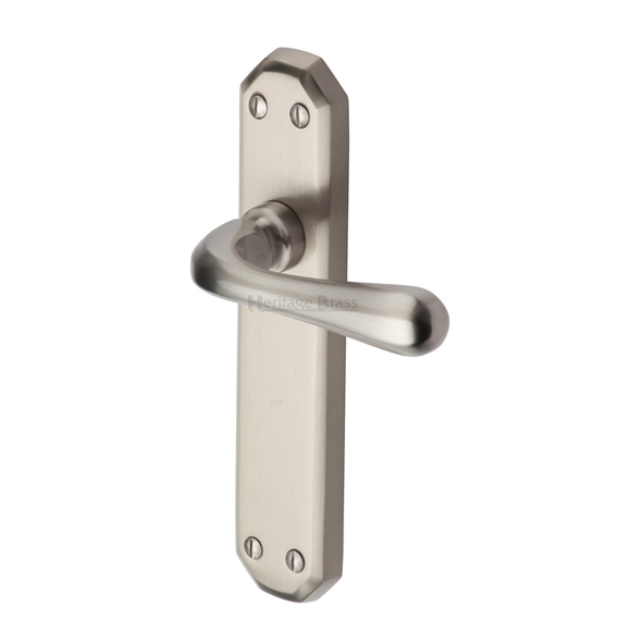 V7060-SN  Long Plate Latch  Satin Nickel  Heritage Brass Charlbury Levers On Backplates