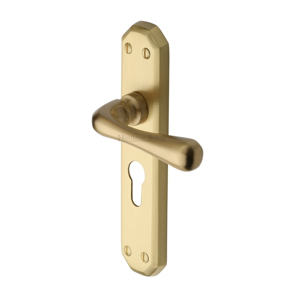 V7066.48-SB • Euro Cylinder [47.5mm] • Satin Brass • Heritage Brass Charlbury Levers On Backplates