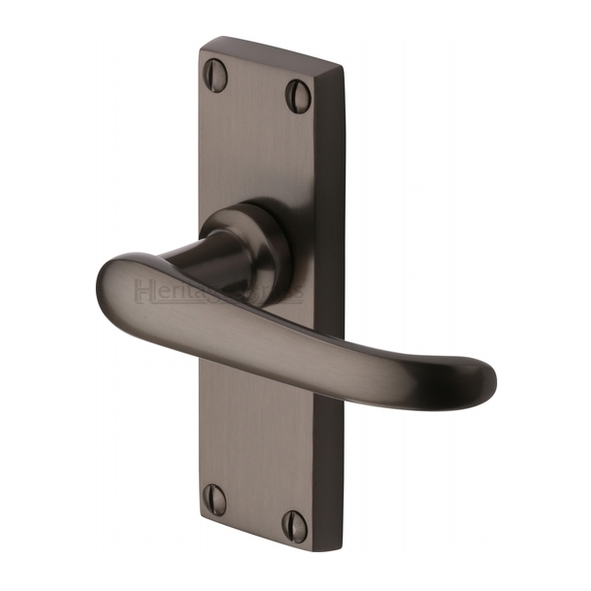 V710-MB • Short Plate Latch • Matt Bronze • Heritage Brass Windsor Levers On Backplates