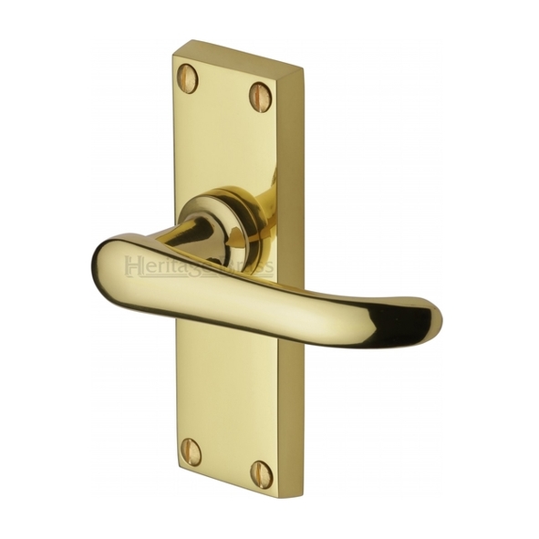 V710-PB  Short Plate Latch  Polished Brass  Heritage Brass Windsor Levers On Backplates