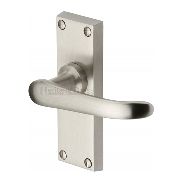 V710-SN • Short Plate Latch • Satin Nickel • Heritage Brass Windsor Levers On Backplates