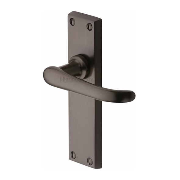 V713-MB  Long Plate Latch  Matt Bronze  Heritage Brass Windsor Levers On Backplates