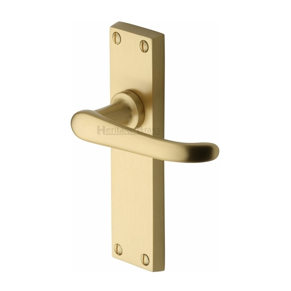 V713-SB  Long Plate Latch  Satin Brass  Heritage Brass Windsor Levers On Backplates