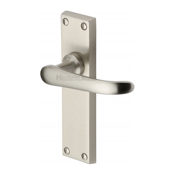 V713-SN  Long Plate Latch  Satin Nickel  Heritage Brass Windsor Levers On Backplates