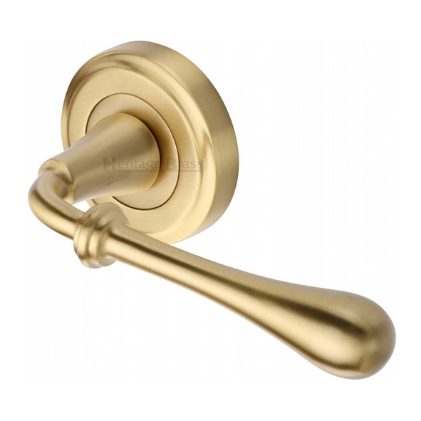 V7155-SB • Satin Brass • Heritage Brass Roma Levers On Edged Round Roses