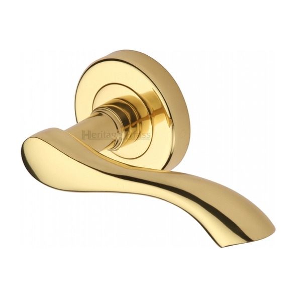 V7210-PB • Polished Brass • Heritage Brass Algarve Levers On Plain Round Roses