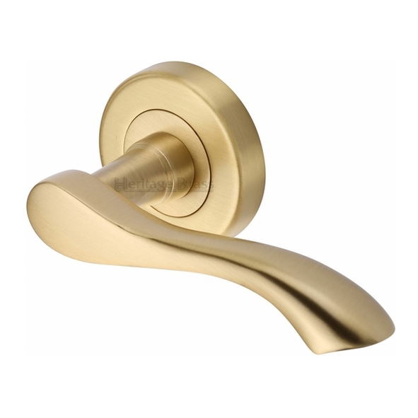 V7210-SB • Satin Brass • Heritage Brass Algarve Levers On Plain Round Roses