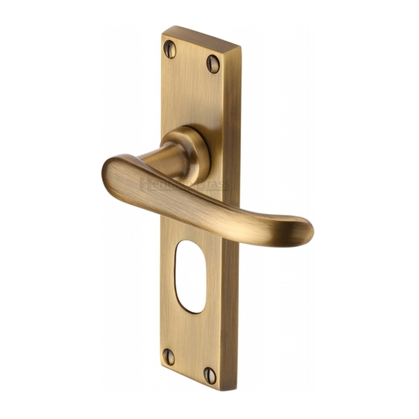 V725-AT • Oval Cylinder [48.5mm] • Antique Brass • Heritage Brass Windsor Levers On Backplates