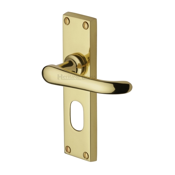 V725-PB  Oval Cylinder [48.5mm]  Polished Brass  Heritage Brass Windsor Levers On Backplates