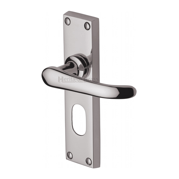 V725-PNF  Oval Cylinder [48.5mm]  Polished Nickel  Heritage Brass Windsor Levers On Backplates