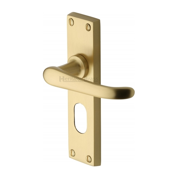 V725-SB • Oval Cylinder [48.5mm] • Satin Brass • Heritage Brass Windsor Levers On Backplates