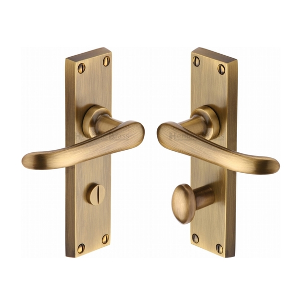 V730-AT • Bathroom [57mm] • Antique Brass • Heritage Brass Windsor Levers On Backplates