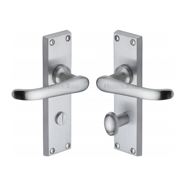 V730-SC  Bathroom [57mm]  Satin Chrome  Heritage Brass Windsor Levers On Backplates