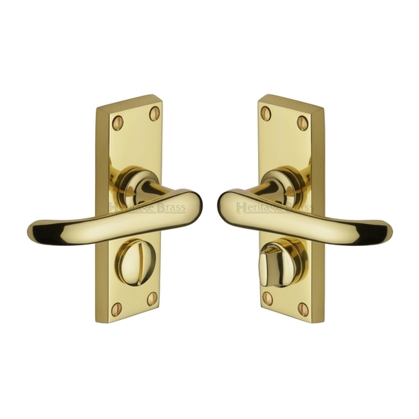 V735-PB • Short Plate Privacy • Polished Brass • Heritage Brass Windsor Levers On Backplates