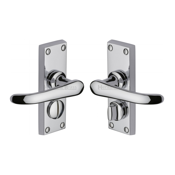 V735-PC  Short Plate Privacy  Polished Chrome  Heritage Brass Windsor Levers On Backplates