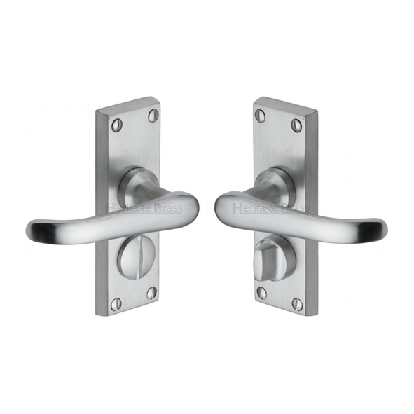 V735-SC  Short Plate Privacy  Satin Chrome  Heritage Brass Windsor Levers On Backplates