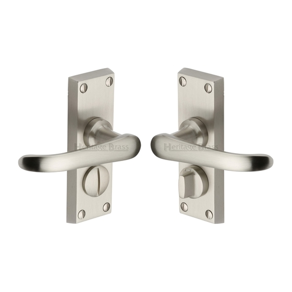 V735-SN  Short Plate Privacy  Satin Nickel  Heritage Brass Windsor Levers On Backplates