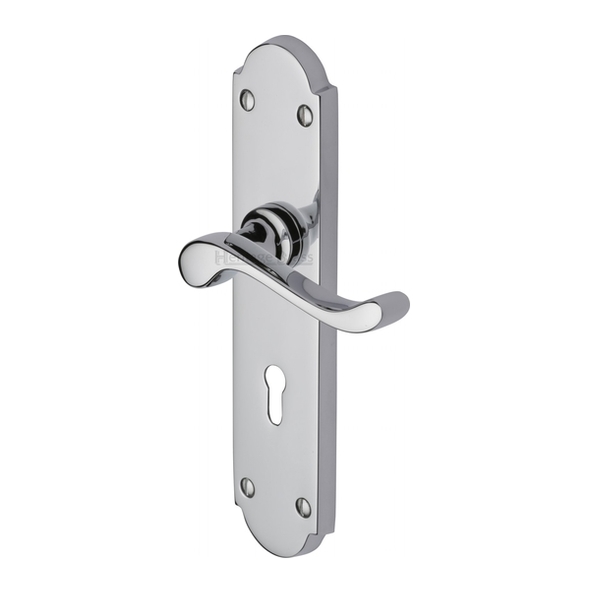 V750-PC  Standard Lock [57mm]  Polished Chrome  Heritage Brass Savoy Levers On Long Backplates