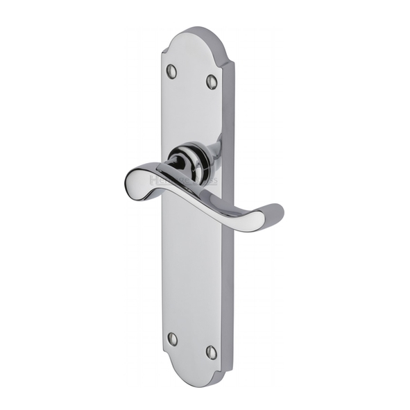 V760-PC  Long Plate Latch  Polished Chrome  Heritage Brass Savoy Levers On Long Backplates