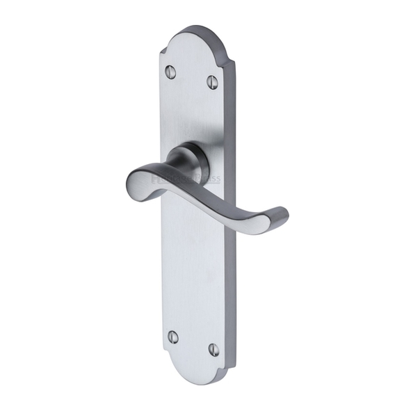 V760-SC • Long Plate Latch • Satin Chrome • Heritage Brass Savoy Levers On Long Backplates