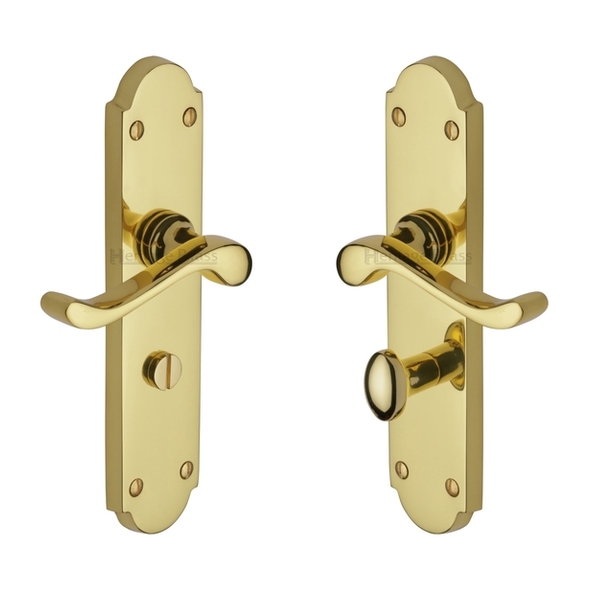 V765-PB • Bathroom [57mm] • Polished Brass • Heritage Brass Savoy Levers On Long Backplates