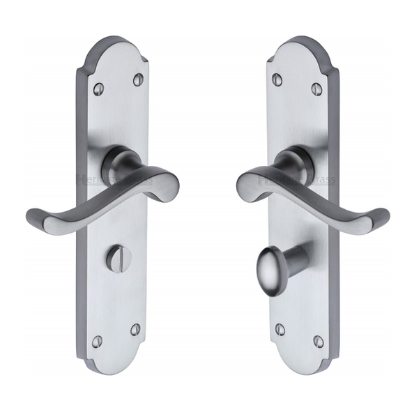 V765-SC  Bathroom [57mm]  Satin Chrome  Heritage Brass Savoy Levers On Long Backplates