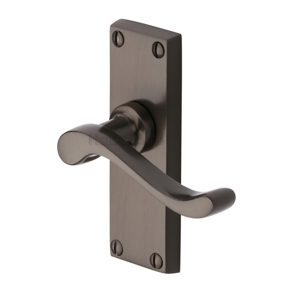 V800-MB • Short Plate Latch • Matt Bronze • Heritage Brass Bedford Levers On Backplates