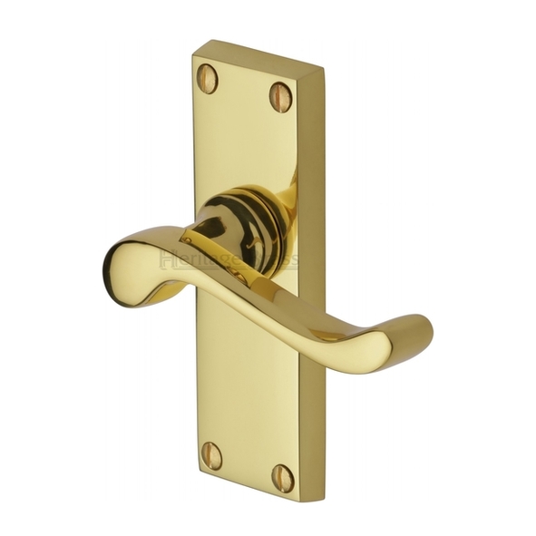 V800-PB  Short Plate Latch  Polished Brass  Heritage Brass Bedford Levers On Backplates