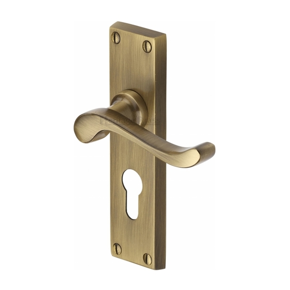 V807.48-AT  Euro Cylinder [47.5mm]  Antique Brass  Heritage Brass Bedford Levers On Backplates