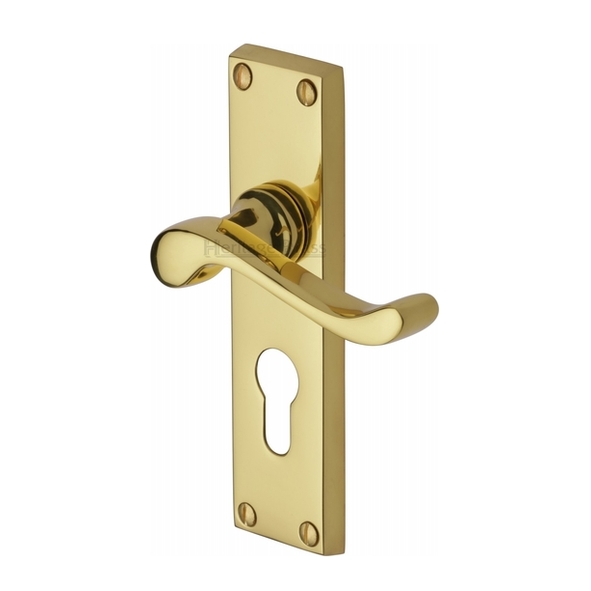 V807.48-PB  Euro Cylinder [47.5mm]  Polished Brass  Heritage Brass Bedford Levers On Backplates