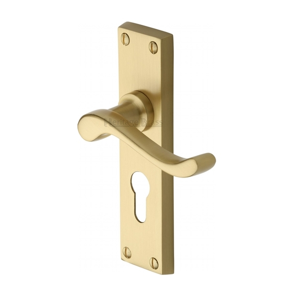 V807.48-SB  Euro Cylinder [47.5mm]  Satin Brass  Heritage Brass Bedford Levers On Backplates