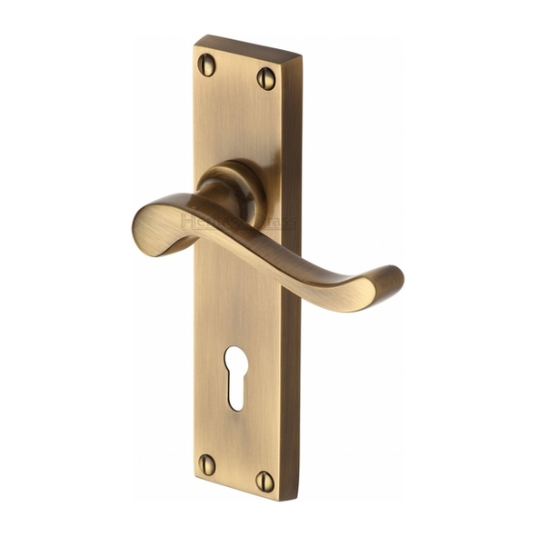 V810-AT  Standard Lock [57mm]  Antique Brass  Heritage Brass Bedford Levers On Backplates