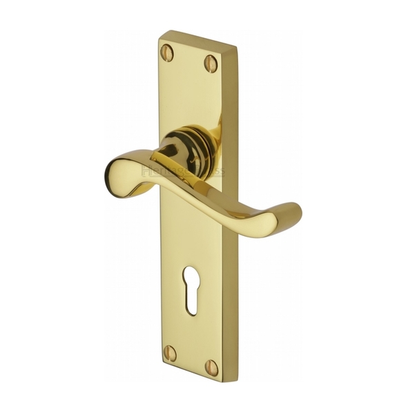 V810-PB  Standard Lock [57mm]  Polished Brass  Heritage Brass Bedford Levers On Backplates