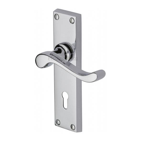 V810-PC • Standard Lock [57mm] • Polished Chrome • Heritage Brass Bedford Levers On Backplates