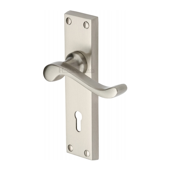 V810-SN  Standard Lock [57mm]  Satin Nickel  Heritage Brass Bedford Levers On Backplates