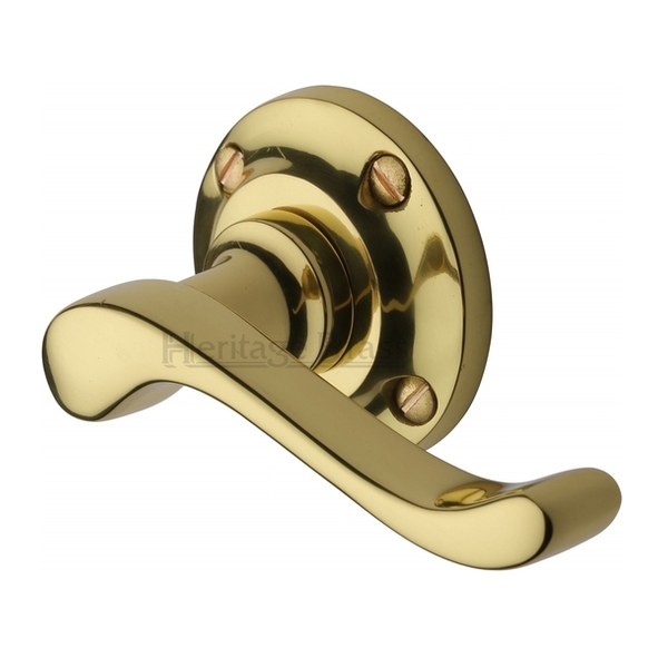 PR630-PB • Polished Brass • Heritage Brass Malvern Levers On Traditional Round Roses