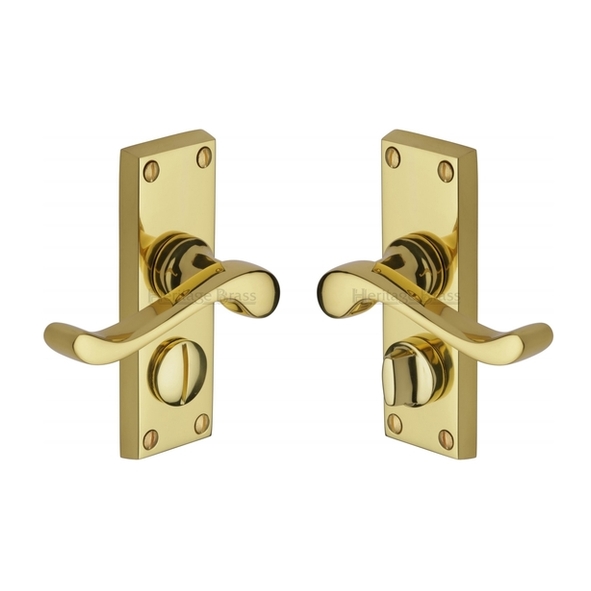 V825-PB  Short Plate Privacy  Polished Brass  Heritage Brass Bedford Levers On Backplates