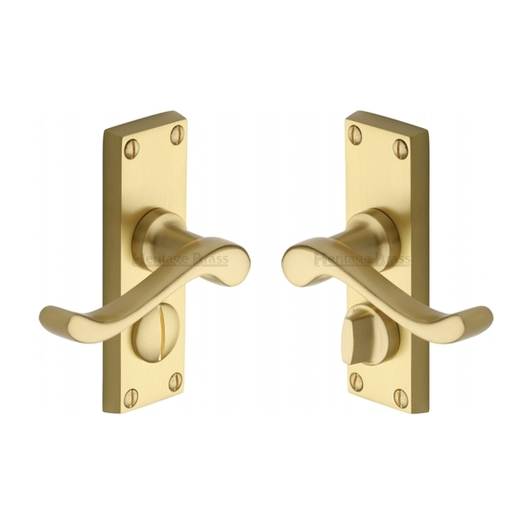 V825-SB • Short Plate Privacy • Satin Brass • Heritage Brass Bedford Levers On Backplates