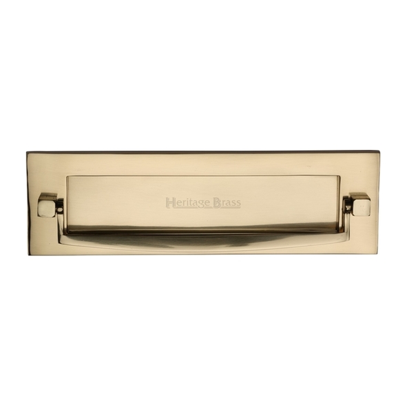V830-PB • 254 x 079mm • Polished Brass • Heritage Brass Victorian Sprung Letter Plate With Knocker