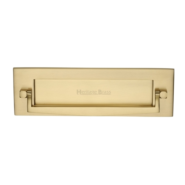 V830-SB • 254 x 079mm • Satin Brass • Heritage Brass Victorian Sprung Letter Plate With Knocker