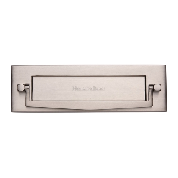 V830-SN • 254 x 079mm • Satin Nickel • Heritage Brass Victorian Sprung Letter Plate With Knocker