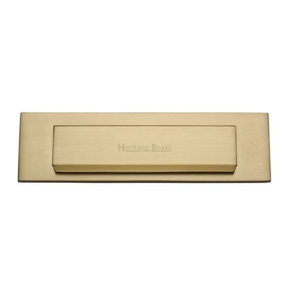 V842-SB • 280 x 080mm • Satin Brass • Heritage Brass Victorian Gravity Flap Letter Plate